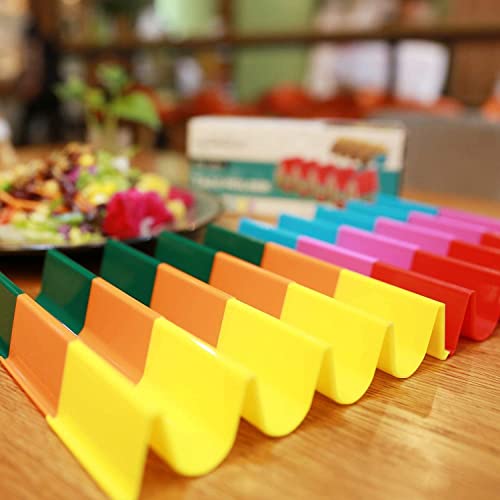 Charmount Taco Holder Stand, Set of 6 New Upgrade Colorful Taco Rack Holders - Premium Taco Shell Holder Stand on Table, Hold 5 Hard Shell Tacos Serving Tray, Dishwasher & Microwave Safe