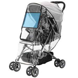 emoly upgraded universal stroller rain cover, double door design & large storage baby stroller weather shield, waterproof stroller cover, food grade eva, eye protect (black)