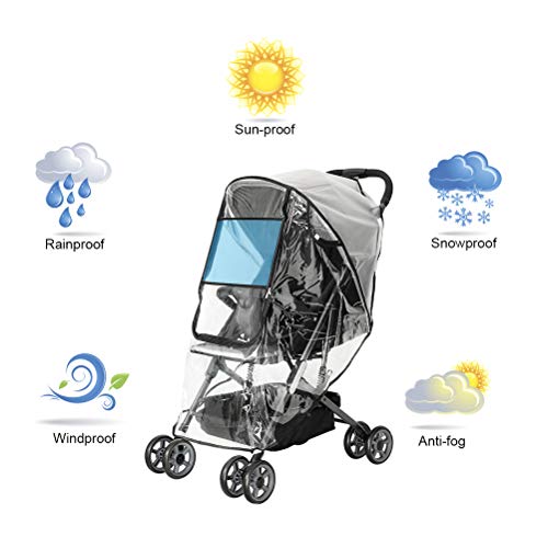 Emoly Upgraded Universal Stroller Rain Cover, Double Door Design & Large Storage Baby Stroller Weather Shield, Waterproof Stroller Cover, Food Grade EVA, Eye Protect (Black)