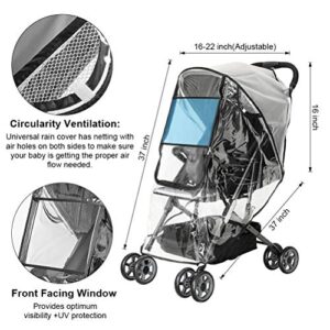 Emoly Upgraded Universal Stroller Rain Cover, Double Door Design & Large Storage Baby Stroller Weather Shield, Waterproof Stroller Cover, Food Grade EVA, Eye Protect (Black)