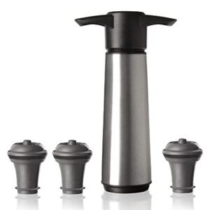 vacu vin wine saver pump stainless steel with vacuum wine stopper - keep your wine fresh for up to 10 days - 1 pump 3 stoppers - reusable - made in the netherlands