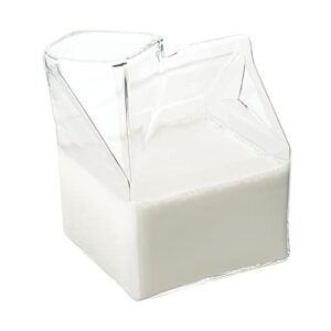 tapleap glass milk carton, kawaii aesthetic clear cup, cute mini creamer container - small gift choice