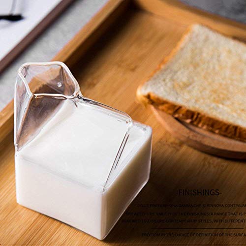 Tapleap Glass Milk Carton, Kawaii Aesthetic Clear Cup, Cute Mini Creamer Container - Small Gift Choice