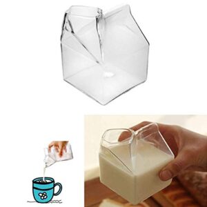 Tapleap Glass Milk Carton, Kawaii Aesthetic Clear Cup, Cute Mini Creamer Container - Small Gift Choice