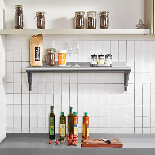 Hally Stainless Steel Shelf 14 x 60 Inches, 400 lb, Commercial Wall Mount Floating Shelving for Restaurant, Kitchen, Home and Hotel