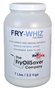 fry-whiz deep fryer cleaner, non-foaming fryer cleaning powder, magic clean fryer boil out powder to remove carbon & grease deposits in deep fryers, makes fryers shine, 1 gal jar