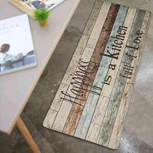 FRESHMINT Farmhouse Kitchen Mats Cushioned Anti-Fatigue Comfort Mat for Home & Office Ergonomically Engineered Memory Foam Kitchen Rug Waterproof Non-Skid, 47" by 17",Happiness