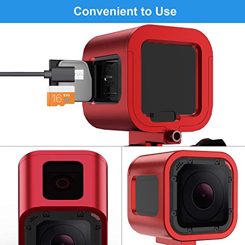 Nechkitter Aluminum Frame Housing Case for GoPro Hero 5 Session / 4 Session/Hero Session, CNC Aluminum Alloy Solid Protective Case with Wrench –Red