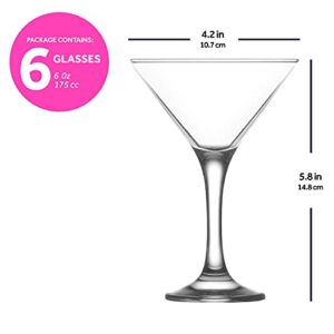 lav Martini Glasses Set of 6 - Martini Cocktail Glass Set 6 Oz - Cosmopolitan Glasses for Elegant Cocktails - Classic Cocktail Glasses with Chic Design for Home Parties - Made in Europe