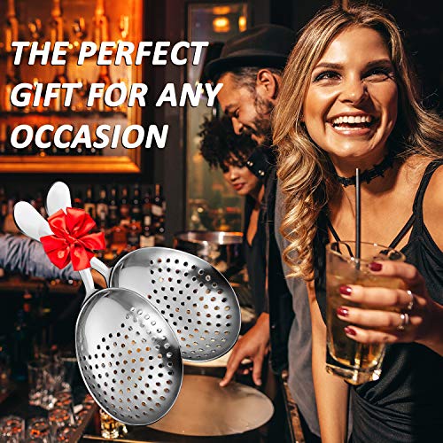 2 Pieces Julep Strainers Bar Strainer Cocktail Strainer Stainless Steel Cocktail Strainer Spoon for Cocktail Drinks Home or Commercial Bar Use