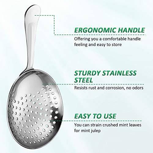 2 Pieces Julep Strainers Bar Strainer Cocktail Strainer Stainless Steel Cocktail Strainer Spoon for Cocktail Drinks Home or Commercial Bar Use