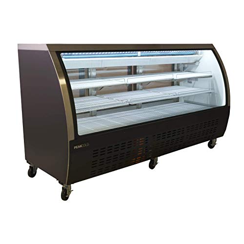 Peak Cold Curved Glass Refrigerated Deli Case - Meat or Seafood Display Showcase, Stainless Steel; 82" Wide