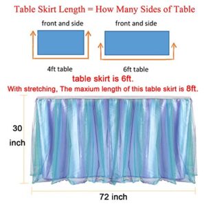 Tutu Table Skirt 6ft for Round Retangle Table Adjustable Tulle Table Skirt for Birthday Baby Shower Graduation Wedding Anniversary or Family Party Decoration gender reveal-Mermaid star(6FT, Blue)