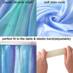 Tutu Table Skirt 6ft for Round Retangle Table Adjustable Tulle Table Skirt for Birthday Baby Shower Graduation Wedding Anniversary or Family Party Decoration gender reveal-Mermaid star(6FT, Blue)