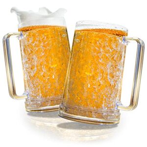 granatan set of 2 frozen beer mugs for freezer, double walled beer mugs with handles, 16oz clear frozen beer mugs