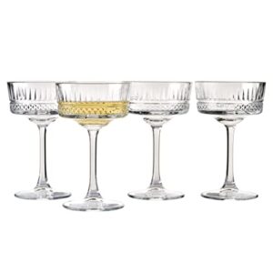 pasabahce vintage coupe glasses set of 4 - exclusive champagne, cocktail, martini, wine glasses - long stem glassware - 8.8 oz - perfect for parties, gifts, housewarming, weddings,aniversary