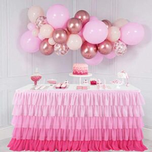 besutolife pink table skirt tutu ruffled tablecloth for rectangle table 6ft baby shower birthday party unicorn home gradient pink table decor