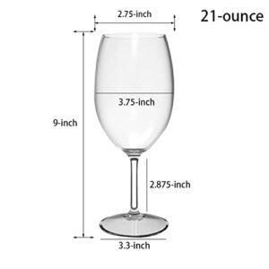 21-ounce Unbreakable Acrylic Wine Glasses Plastic Stem Wine Glasses, set of 6 - All Purpose, Red or White Wine Glass, Dishwasher Safe, BPA Free