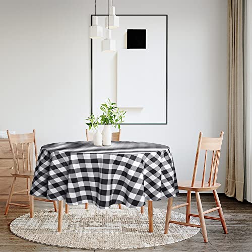 Hiasan Checkered Round Tablecloth 60 Inch - Waterproof Stain and Wrinkle Resistant Washable Fabric Table Cloth for Dining Room Party Outdoor Picnic, Black and White
