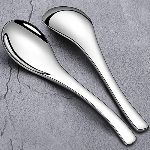 Soup Spoons, AOOSY 6 Pieces Stainless Steel Korean Spoons, Asian Soup Spoons, 6.3 inches Heavy Duty Asian Thick Short Handle Ramen Spoons for Soup Cereals, Chinese Spoon