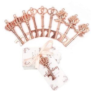 ourwarm 30pcs key bottle opener wedding favors with tags, rose gold skeleton key bottle opener favors for bridal shower party wedding decorations or souvenirs for guests bulk, 3 styles