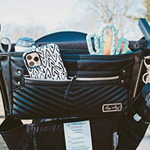 Itzy Ritzy Adjustable Stroller Caddy - Stroller Organizer Featuring Two Built-In Pockets, Front Zippered Pocket & Adjustable Straps To Fit Nearly Any Stroller, Black with Gold Hardware