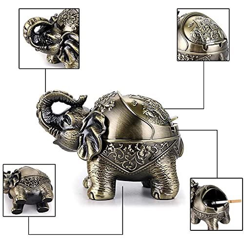 Decorative Windproof Ashtray with Lid Vintage Elephant Cigarettes Ashtray for Outdoors Indoors Metal Smoking Ashtray Fancy Gift for Men Women