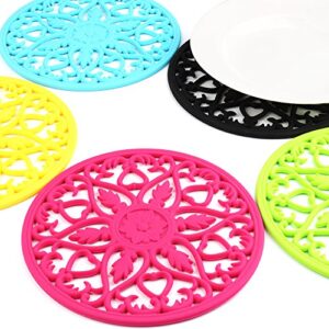 Silicone Trivet ME.FAN 3 Set Silicone Trivet Mat - Multi-Use Intricately Carved Insulated Flexible Durable Non Slip Coasters (Deep Blue)