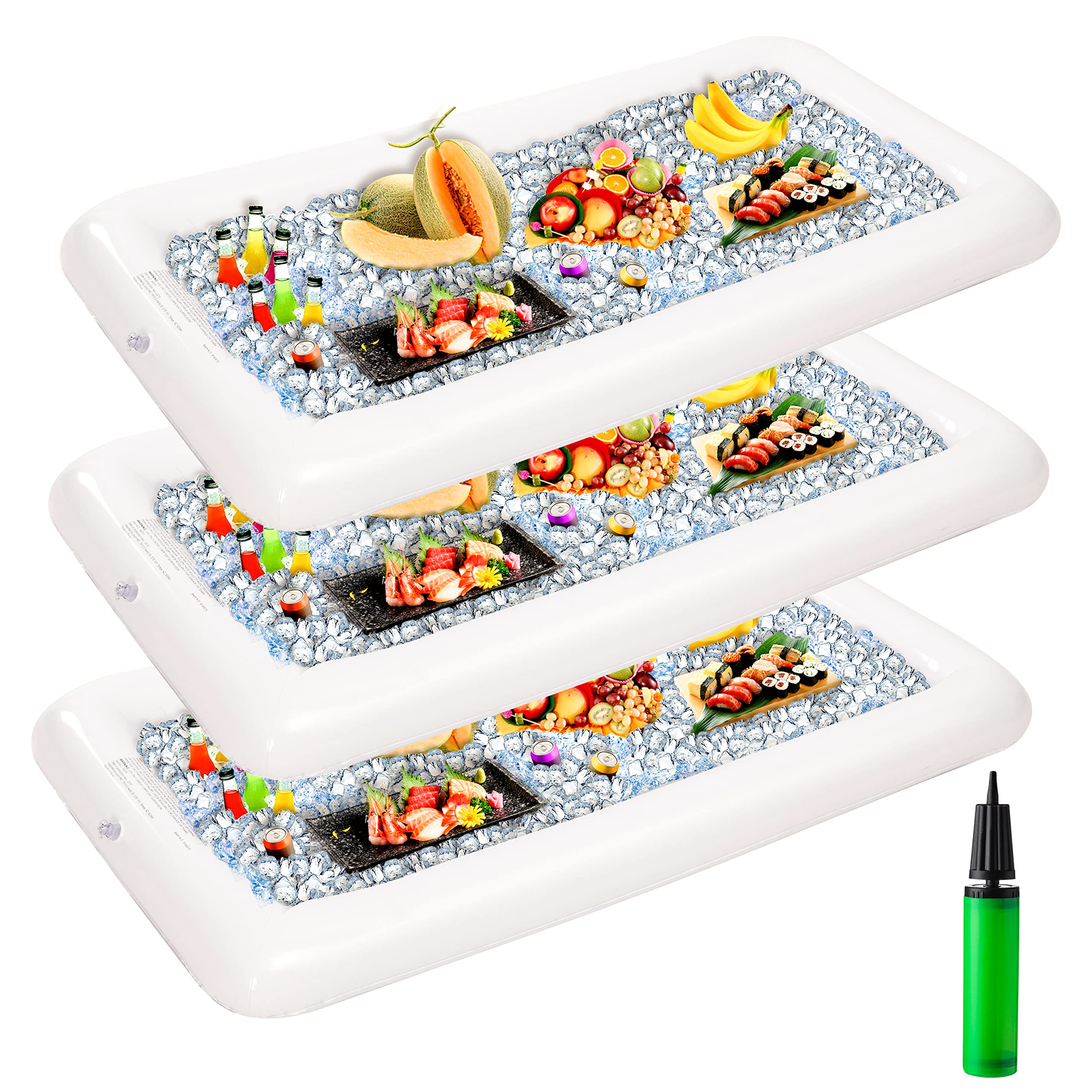 JOYIN Inflatable Serving Bars with Drain Plug (3 Sets), Inflatable Cooler Ice Buffet Salad Serving Trays for Indoor Outdoor Summer Beach Luau Party, Picnic, and Pool Party