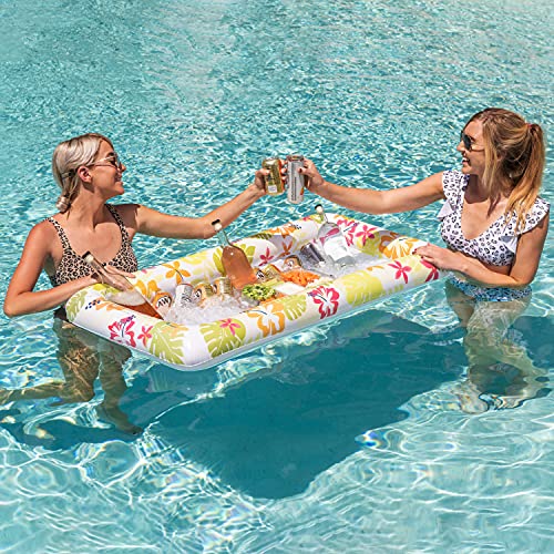 JOYIN 2 Pack Inflatable Serving Bars with Drain Plug, Tropical Inflatable Cooler Ice Buffet Salad Serving Trays Drink Holder for Indoor Outdoor Beach Luau Party, Picnic, and Pool Party,Yellow