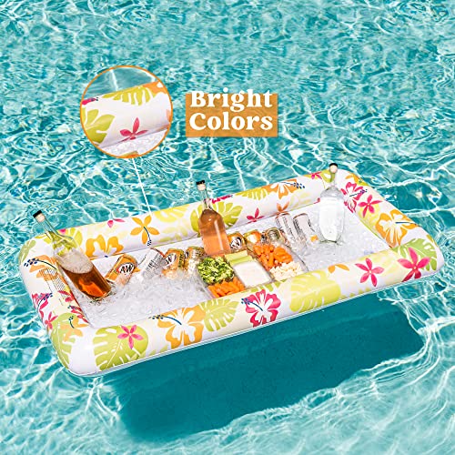 JOYIN 2 Pack Inflatable Serving Bars with Drain Plug, Tropical Inflatable Cooler Ice Buffet Salad Serving Trays Drink Holder for Indoor Outdoor Beach Luau Party, Picnic, and Pool Party,Yellow