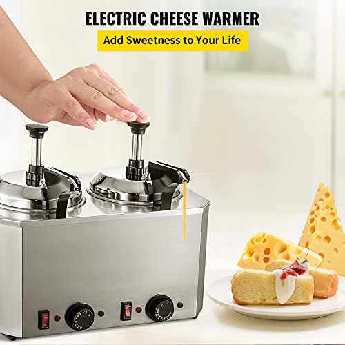 VBENLEM Cheese Warmer with Pump, 5.28 Qt Capacity Cheese Dispenser Hot Fudge Warmer, Dual Head Spout Heater 1300 W Cheese Warmer Dispenser, 30-110℃ Temp Adjustable 110 V Heated Pump Dispenser