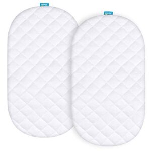 waterproof mattress protector, quilted mattress cover for moses basket mattress & silver cross stroller bassinet mattress, 2 pack, ultra soft bamboo sleep surface, white