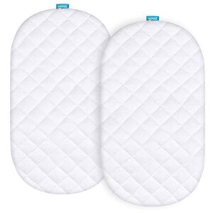 Waterproof Mattress Protector, Quilted Mattress Cover for Moses Basket Mattress & Silver Cross Stroller Bassinet Mattress, 2 Pack, Ultra Soft Bamboo Sleep Surface, White