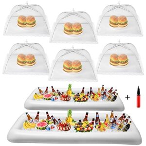 hblife inflatable serving bar & food umbrella mesh cover screen tent set, party supplies set for picnics pool bar outside, 2 inflatable tray, 6 food tents/food covers for outdoors (white)