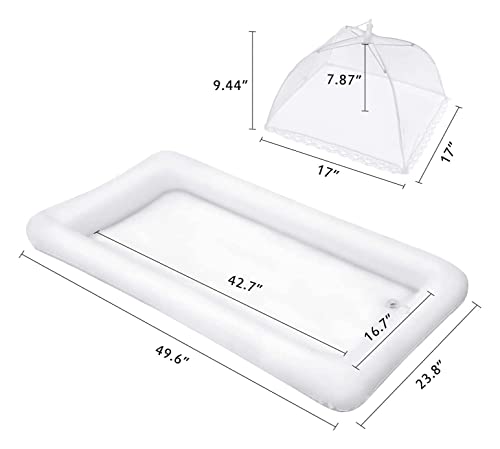 HBlife Inflatable Serving Bar & Food Umbrella Mesh Cover Screen Tent Set, Party Supplies Set for Picnics Pool Bar Outside, 2 Inflatable Tray, 6 Food Tents/Food Covers for Outdoors (White)