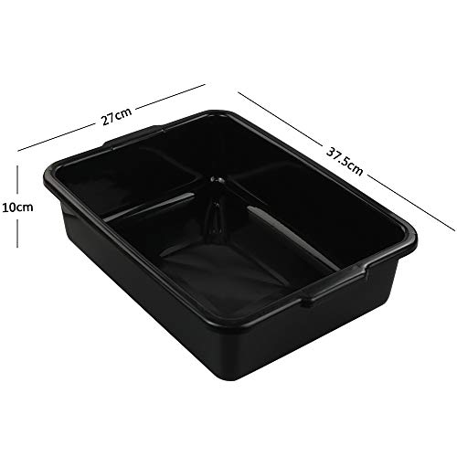 EudokkyNA Plastic Bus Tub Set of 4, Black Rectangle Plastic Dish Pans, 8 Liters