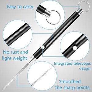 3 Pieces Black Keychain Titanium Telescopic toothpicks | Integrated Design Telescopic Toothpick with Titanium Protective Case Holder | Metal Pocket Toothpick Stainless Steel Toothpick