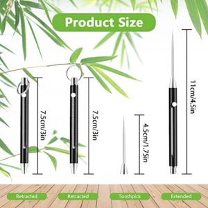 3 Pieces Black Keychain Titanium Telescopic toothpicks | Integrated Design Telescopic Toothpick with Titanium Protective Case Holder | Metal Pocket Toothpick Stainless Steel Toothpick