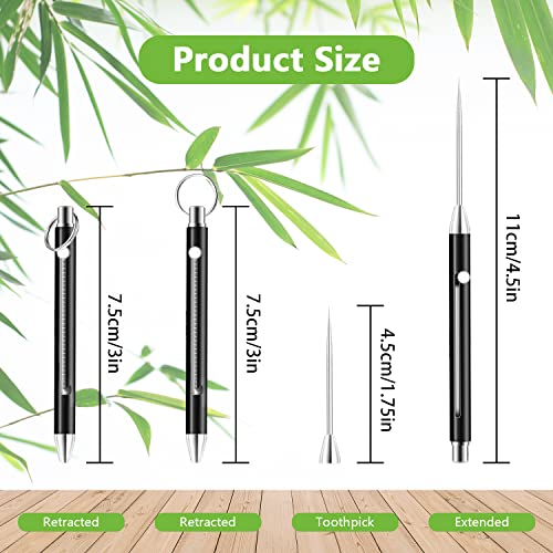 3 Pieces Black Keychain Titanium Telescopic toothpicks | Integrated Design Telescopic Toothpick with Titanium Protective Case Holder | Metal Pocket Toothpick Stainless Steel Toothpick