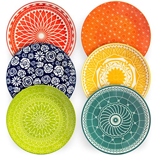 Annovero Dinner Plate Set - Set of 6 Dinnerware for Salad, Dessert, Pasta, Entrées, Colorful Stoneware Dishes for Kitchen, Microwave and Oven Safe, 10.5 Inch Diameter