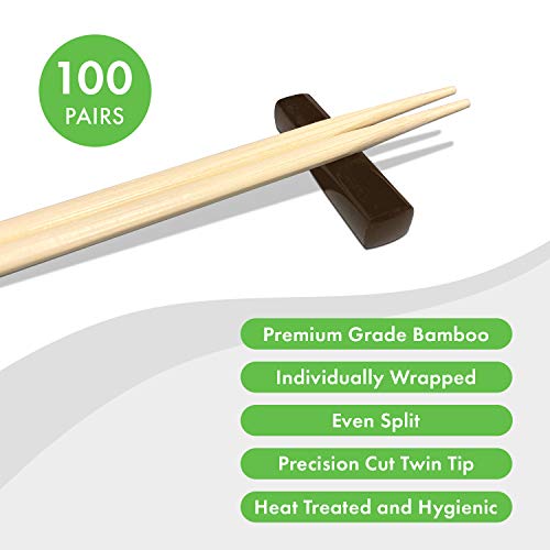 [100 Pairs] Disposable Bamboo Chopsticks - Premium Individually Wrapped Splinter-Less Smooth Wooden Chopsticks Traditional Japanese, Korean Chopsticks