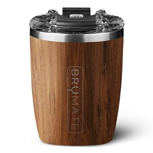 brümate rocks - 12oz 100% leak-proof insulated lowball cocktail & whiskey tumbler - double wall vacuum stainless steel - shatterproof - camping & travel tumbler & cocktail glass (walnut)