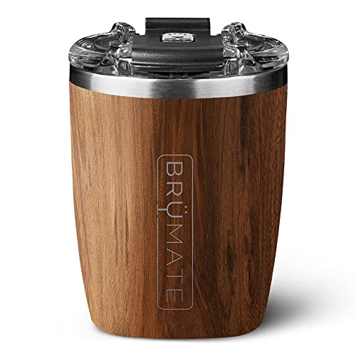 BrüMate Rocks - 12oz 100% Leak-Proof Insulated Lowball Cocktail & Whiskey Tumbler - Double Wall Vacuum Stainless Steel - Shatterproof - Camping & Travel Tumbler & Cocktail Glass (Walnut)