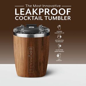 BrüMate Rocks - 12oz 100% Leak-Proof Insulated Lowball Cocktail & Whiskey Tumbler - Double Wall Vacuum Stainless Steel - Shatterproof - Camping & Travel Tumbler & Cocktail Glass (Walnut)