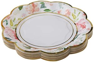 kate aspen pink floral 7 in. decorative premium paper plates (350 gsm weight -set of 16) - perfect for bridal showers and weddings,