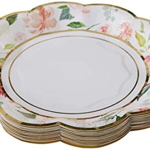 Kate Aspen Pink Floral 7 in. Decorative Premium Paper Plates (350 GSM weight -Set of 16) - Perfect for Bridal Showers and Weddings,