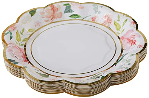 Kate Aspen Pink Floral 7 in. Decorative Premium Paper Plates (350 GSM weight -Set of 16) - Perfect for Bridal Showers and Weddings,