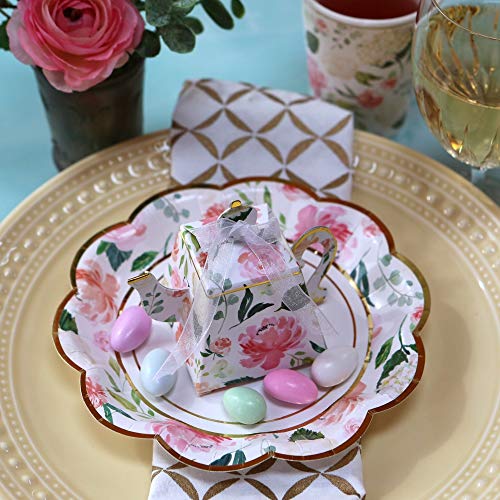 Kate Aspen Pink Floral 7 in. Decorative Premium Paper Plates (350 GSM weight -Set of 16) - Perfect for Bridal Showers and Weddings,