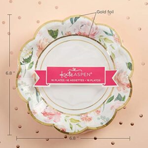 Kate Aspen Pink Floral 7 in. Decorative Premium Paper Plates (350 GSM weight -Set of 16) - Perfect for Bridal Showers and Weddings,